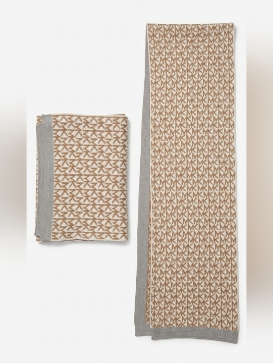 Michael Kors Other - Michael Kors Reversible MK Monogram Scarf - Beige & Gray